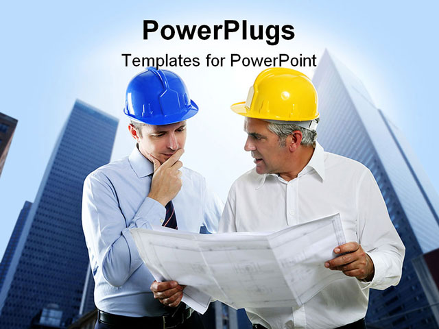 PowerPoint Template about engineer architect, two expertise team plan, hardhat