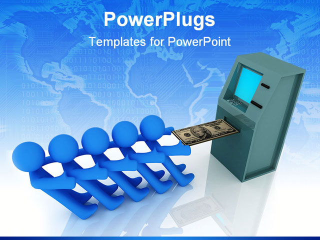 powerpoint-template-five-blue-3d-figures-working-together-to-pull-out