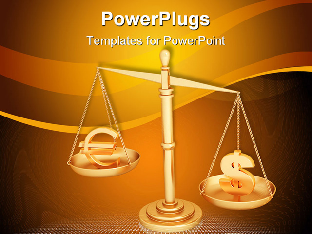 PowerPoint Template about balancing scale, euro, dollar