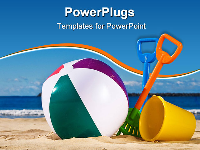 PowerPoint Template about beach ball, beach, boat