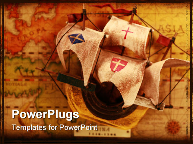 PowerPoint Template about boat, boat, columbus