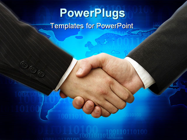 powerpoint-template-handshake-between-two-business-men-over-blue-world