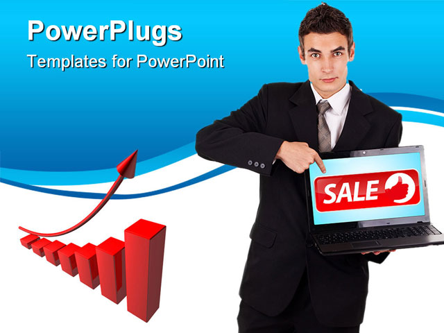 PowerPoint Template about business, man pointing, laptop