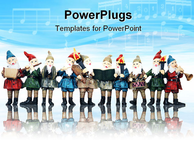PowerPoint Template about music elves at christmas, band, beard