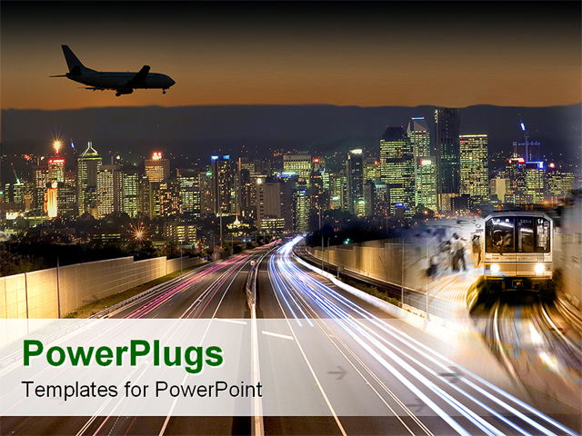 Powerpoint Template Transportation Flying In Airplane Public Transport Train Subway City Lights Transportation Powerpoint Templates