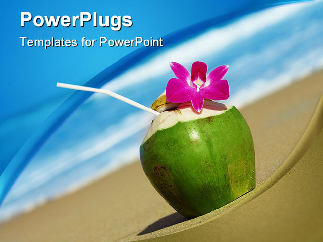 PowerPoint Template about cocktai on sandl, beach, beverage