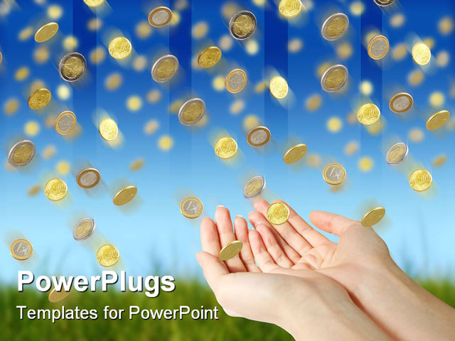 Powerpoint Template Rain Of Golden Coin Falling Down From Blue Sky 7586 Powerpoint Challenge Coin Template