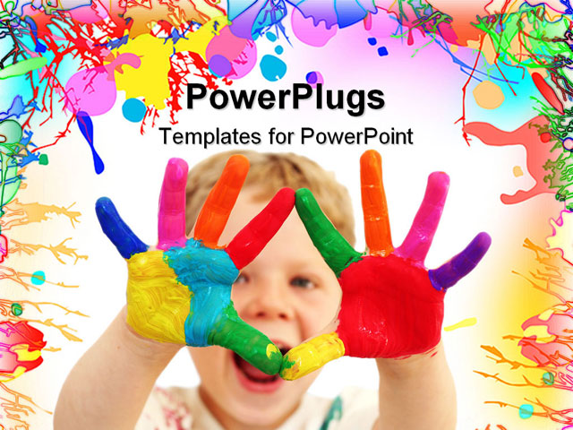 powerpoint template happy kid with painted hands close up kid powerpoint template