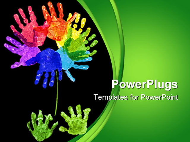 PowerPoint Template about hand print flower, art, blue