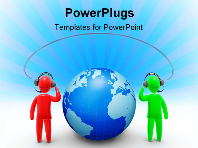 Powerpoint Template Two 3d Figures Red And Green Figure Communicating Through Internet Powerpoint Templates For Communication Presentation