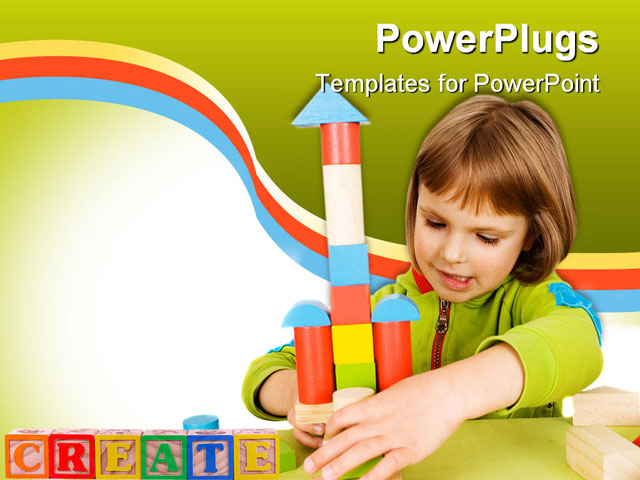 PowerPoint Template about child plays, toy blocks, architecture