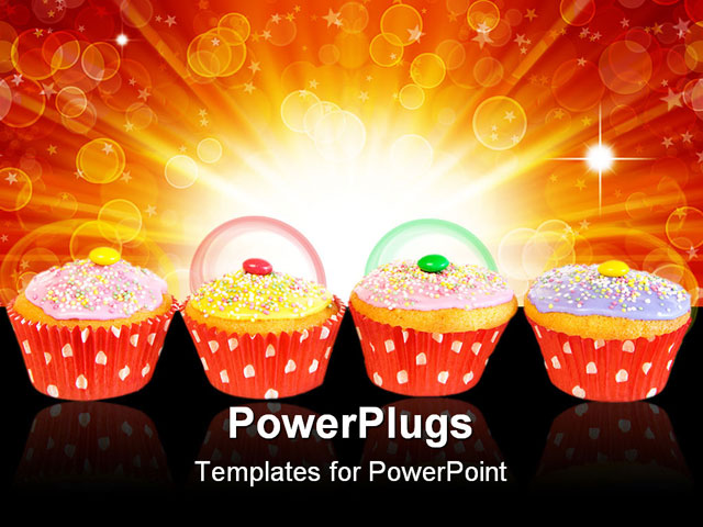 PowerPoint Template about cupcake muffins, background, baked