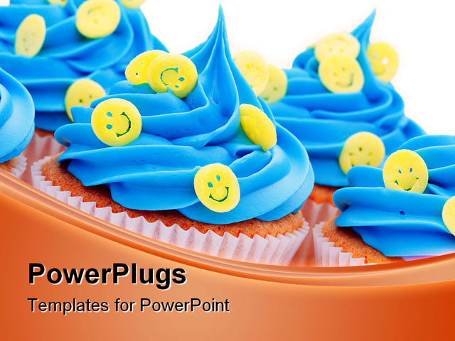 Powerpoint Template Lots Of Queen Cup Cakes With Blue Icing And Yellow Smiley Faces 8841 Cupcake Powerpoint Template
