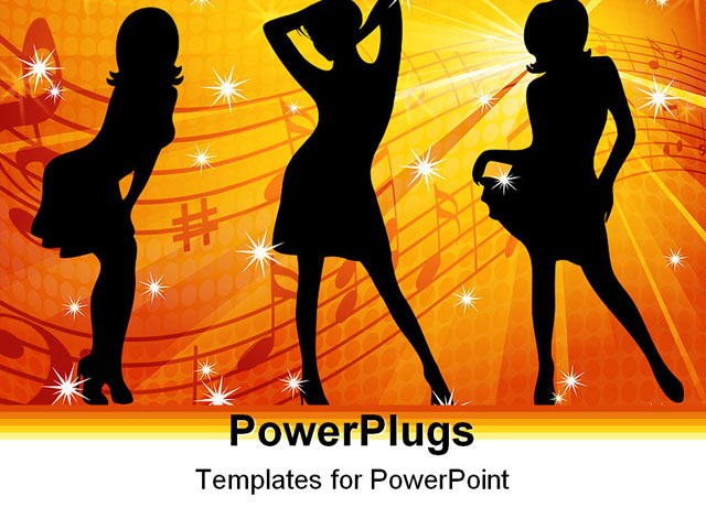 PowerPoint Template about silhouettes, beautiful dancing girls, background