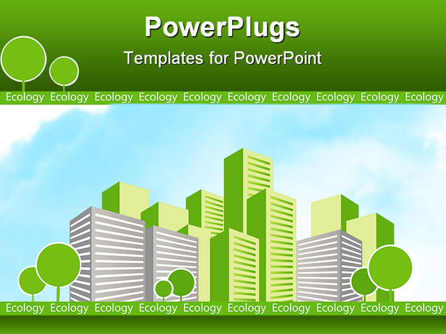 PowerPoint Template about green city, architecture, background