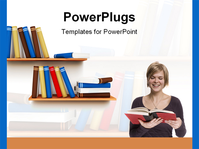 PowerPoint Template about books, bookshelf, college