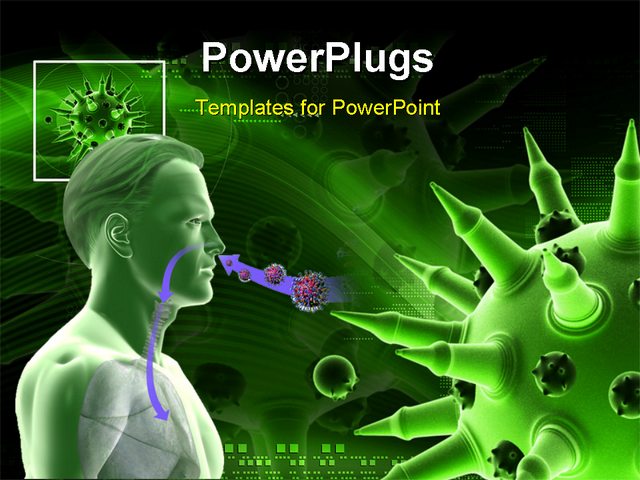 Powerpoint Template Medical Theme Depicting Humanoid Having Flu Virus With Green Color 12641 Virus Powerpoint Template