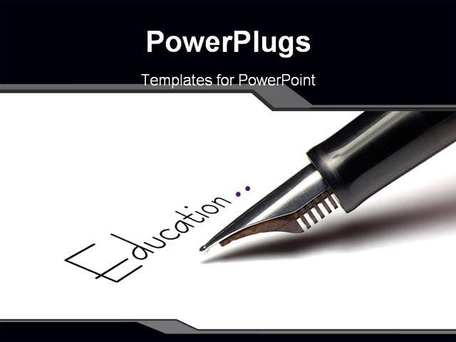 PowerPoint Template Displaying Fountain Pen Writing for Education Paper Pens Pencils Quill Black and White