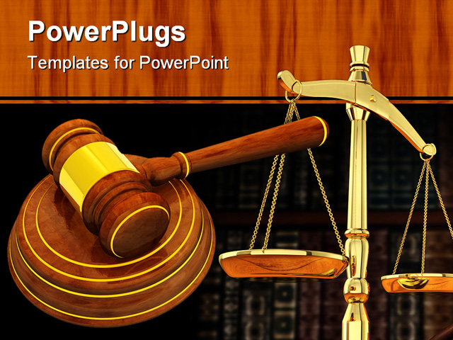 PowerPoint Template about wooden gavel, arbitrate, auction