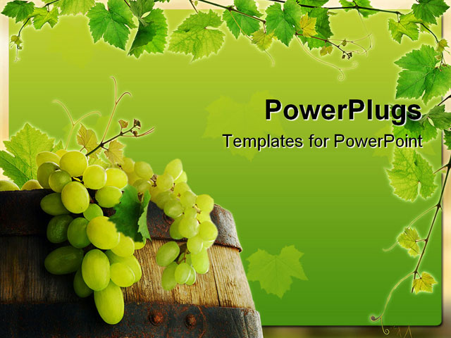 PowerPoint Template about wine barrel, grape, grapevine