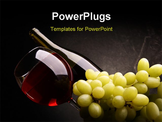 Powerpoint Template Red Wine In Bottle And Glass With A Bunch Of Grapes On Dark Background 14753 Wine Powerpoint Template