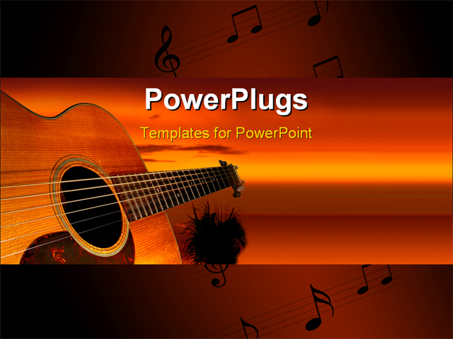 Powerpoint Template Guitar At Sunset With Tropical Tree In The Background Musical Notes On Guitar Powerpoint Template