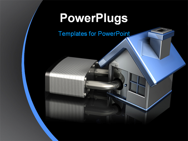 PowerPoint Template about lock, house, grey