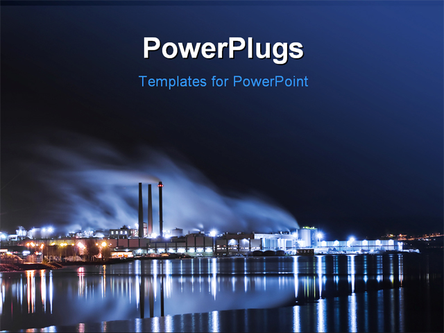 A Large Industry By The Water And Lights Powerpoint Template Background Of Industrial Factory Industrial Powerpoint Templates