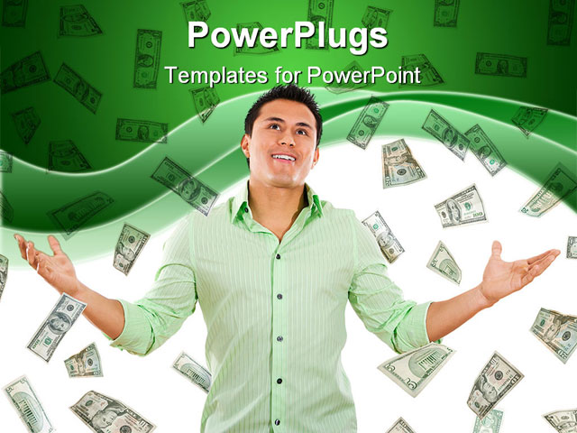 PowerPoint Template about money from heaven, abundance, achievement