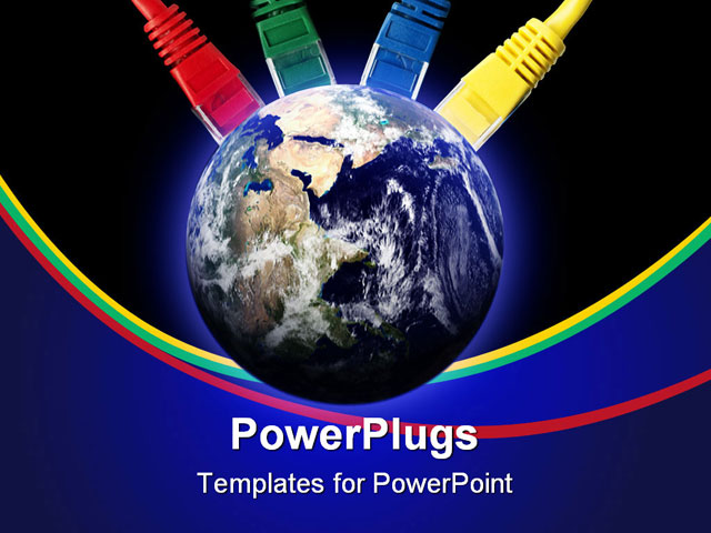PowerPoint Template about colored network cables, wired to the earth, globe