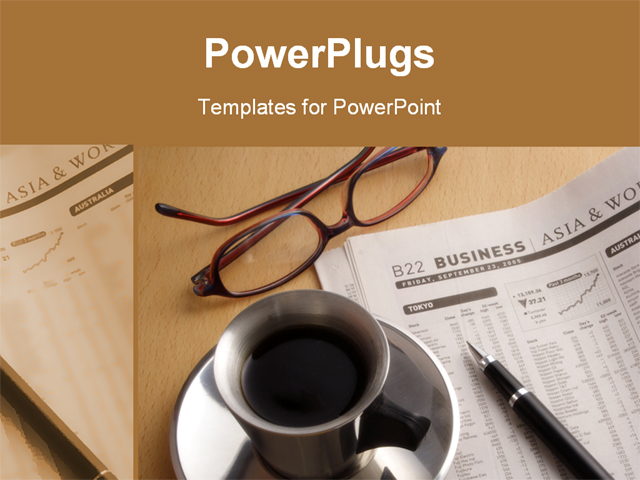 PowerPoint Template about newspaper, glasses, search