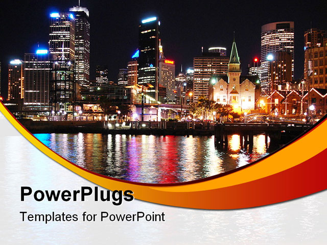 PowerPoint Template about city, lights, buildings