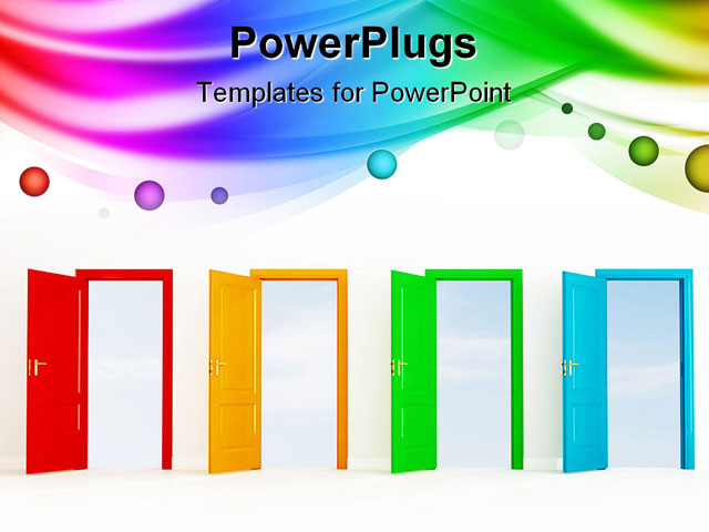 PowerPoint Template about four colored, open door, accessibility