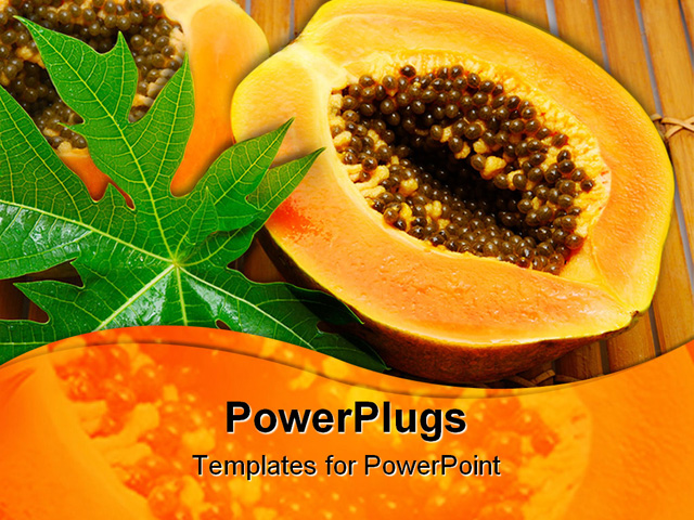 PowerPoint Template about fresh papaya, leaf, background