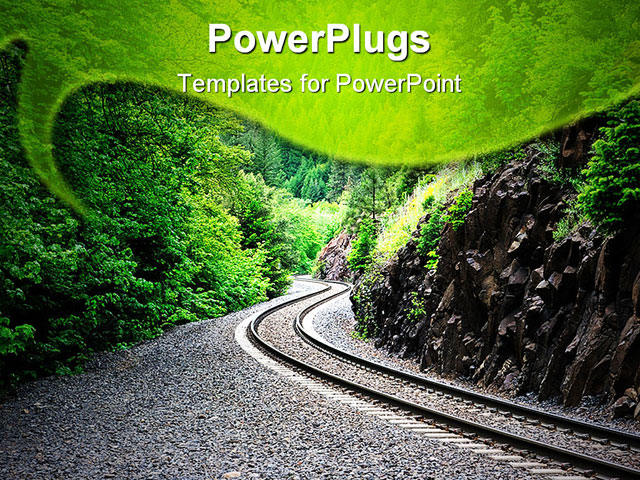 PowerPoint Template about curving railroad tracks, angle, bare