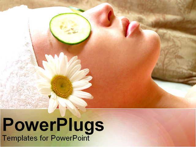 PowerPoint Template Displaying a Girl Relaxing with Cucumber Pieces on her Eyes