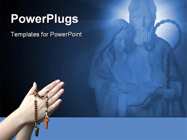 PowerPoint Template Displaying Jesus and Mary in the Background with a Person Praying