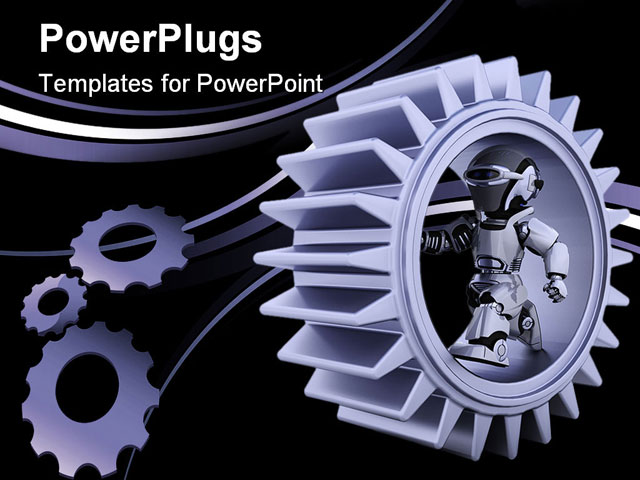 PowerPoint Template about robot with gear mechanism, character, chrome