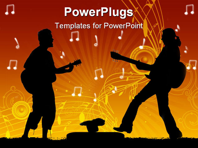 PowerPoint Template about guitar rock stars, adolescent, adult