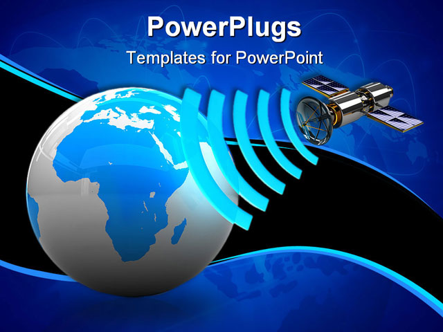 PowerPoint Template about satellite broadcasting, antenna, blue