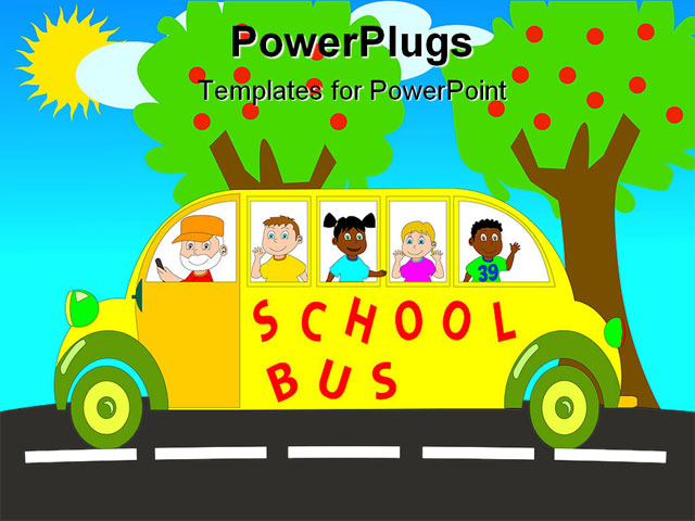 PowerPoint Template about school bus, art, boy