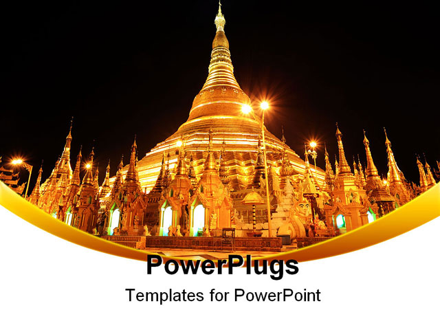 PowerPoint Template about shwedagon pagoda, at night, yangon