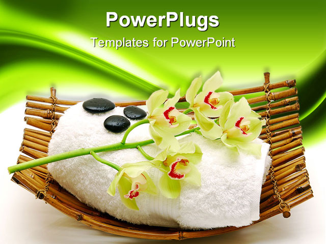 PowerPoint Template about flower, massage stone, towel