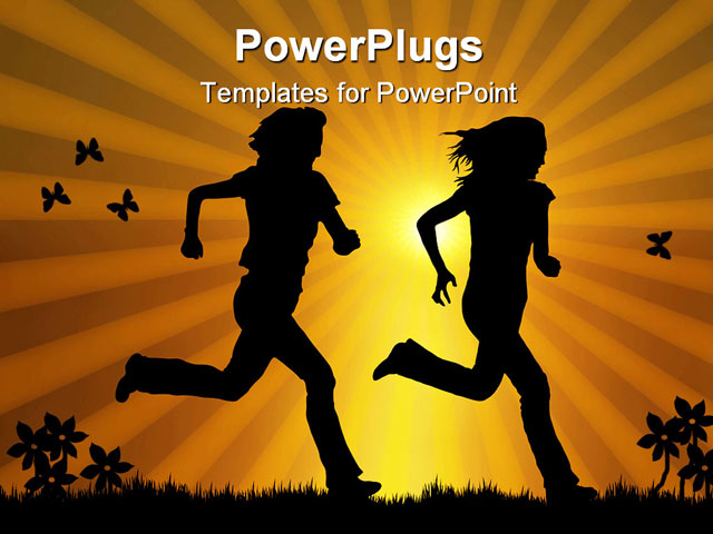 PowerPoint Template about sunset joggers, active, athletes