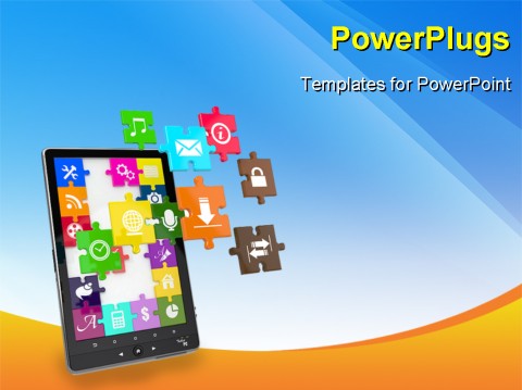 Tablet pc software. Screen from puzzle with icons. 3d PowerPoint ...