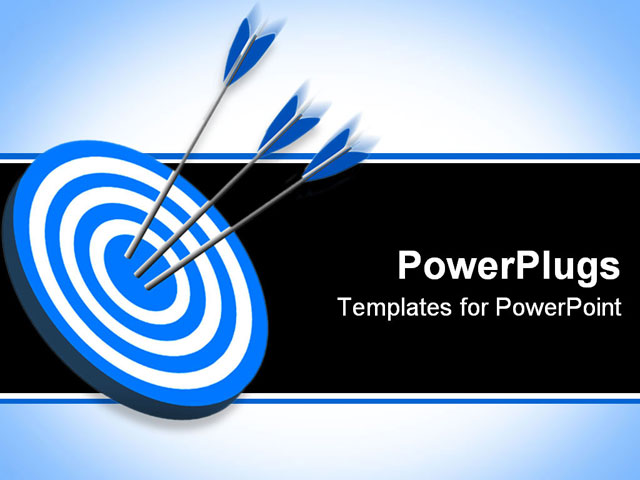 Powerpoint Template Three Yellow Darts Shot At The Center Of A Blue Dart Board 28448 Target Powerpoint Template