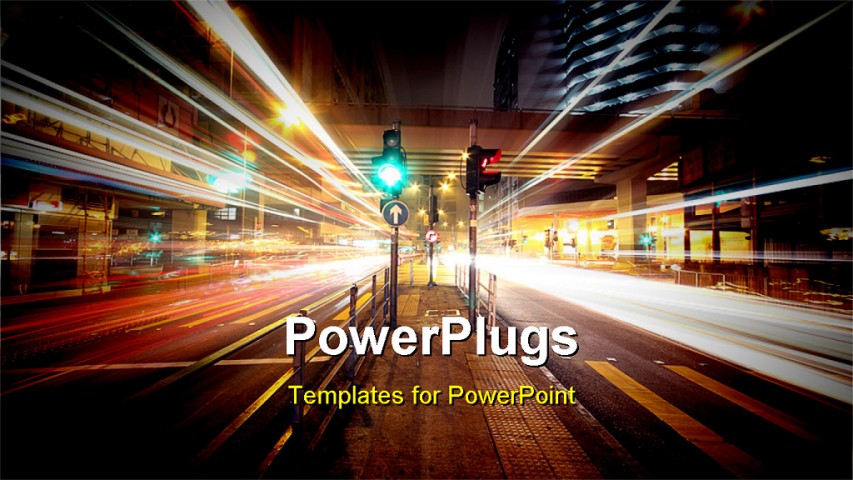 Modern Urban Landscape At Night In Hong Kong Powerpoint Template Background Of Lifestyle Cities Hong Kong Powerpoint Template