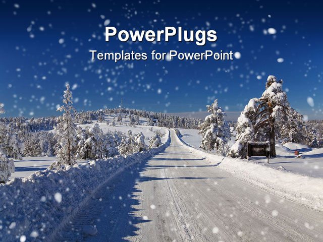 Powerpoint Template Winter Snow Covered Road And Trees Road Snow